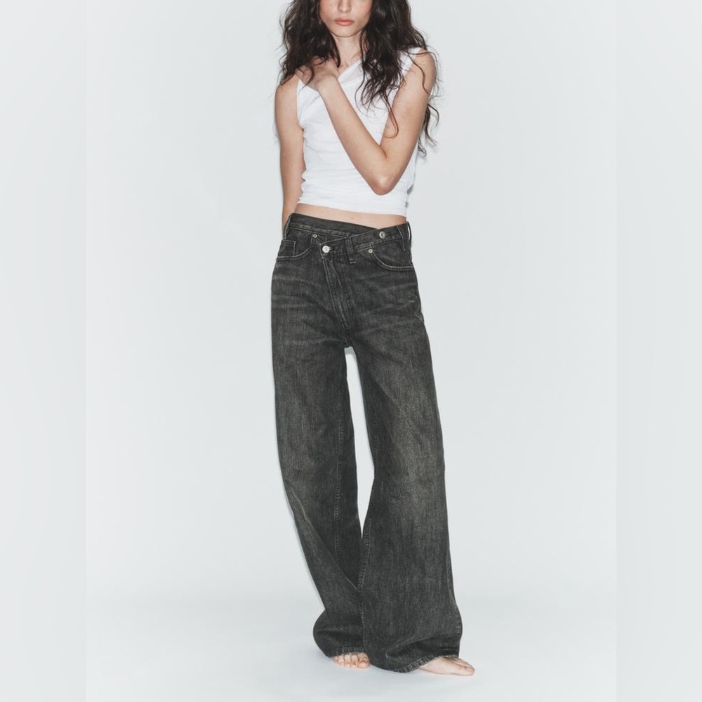 Zara Dark Gray Flare & Wide Leg Jeans